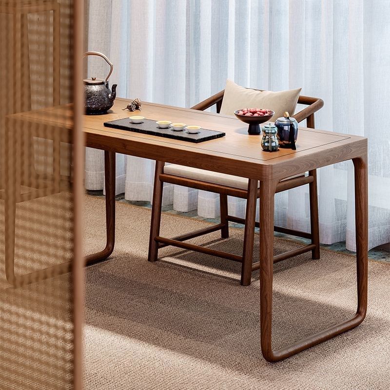 新中式阳台茶桌小型泡茶桌黑胡桃木茶桌椅组合家用实木书桌小茶台