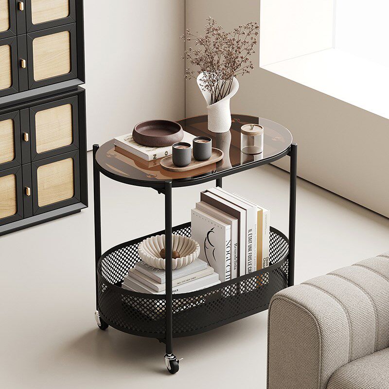 复古简约小茶几沙发边几客厅小边桌中古可移动家用卧室玻璃小推车