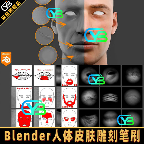 Blender笔刷人体皮肤毛孔头手