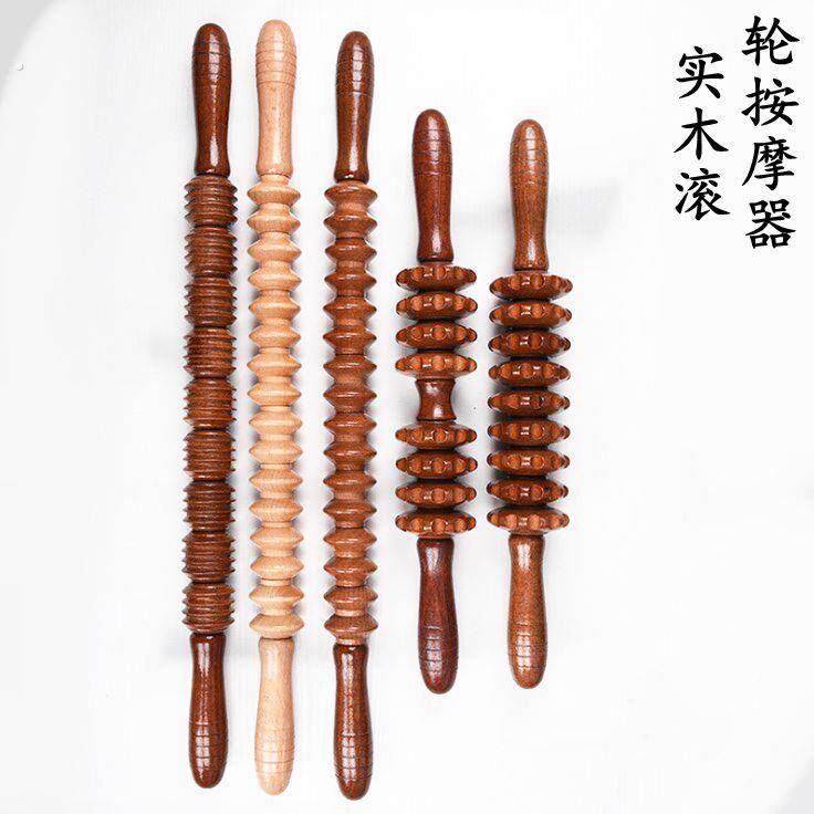 木制瑜伽滚轮按摩棒腰颈椎背肩腿部木质经络健身按摩器家用