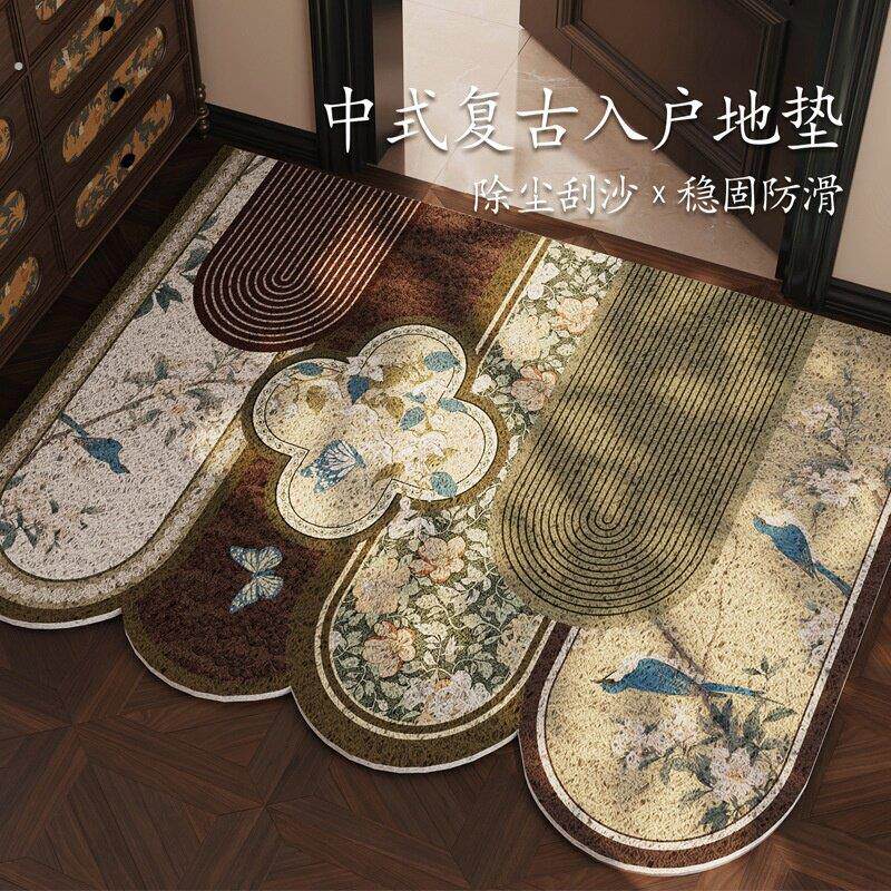 绿色地垫入户门垫高级感进门耐脏防滑可裁剪免洗丝圈复古风家用