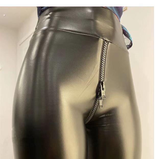 PU leather double-ended zipper trousers 哑光PU皮双头拉炼长裤