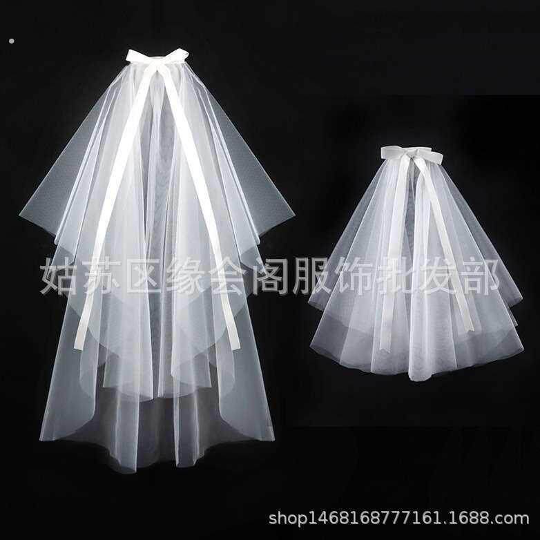 头纱女白色新娘主婚纱求婚领证登记拍照道具法式饰品发饰轻小女童