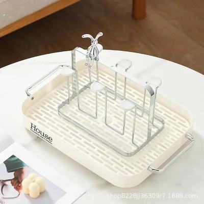 新款水杯架沥水杯子架子收纳置物架玻璃放水杯倒挂架茶杯架带托盘