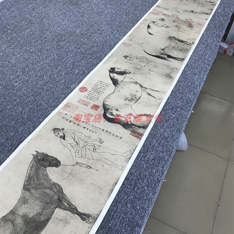 1:1真迹高清复制艺术微喷宣纸国画李公麟五马图226*30cm定制