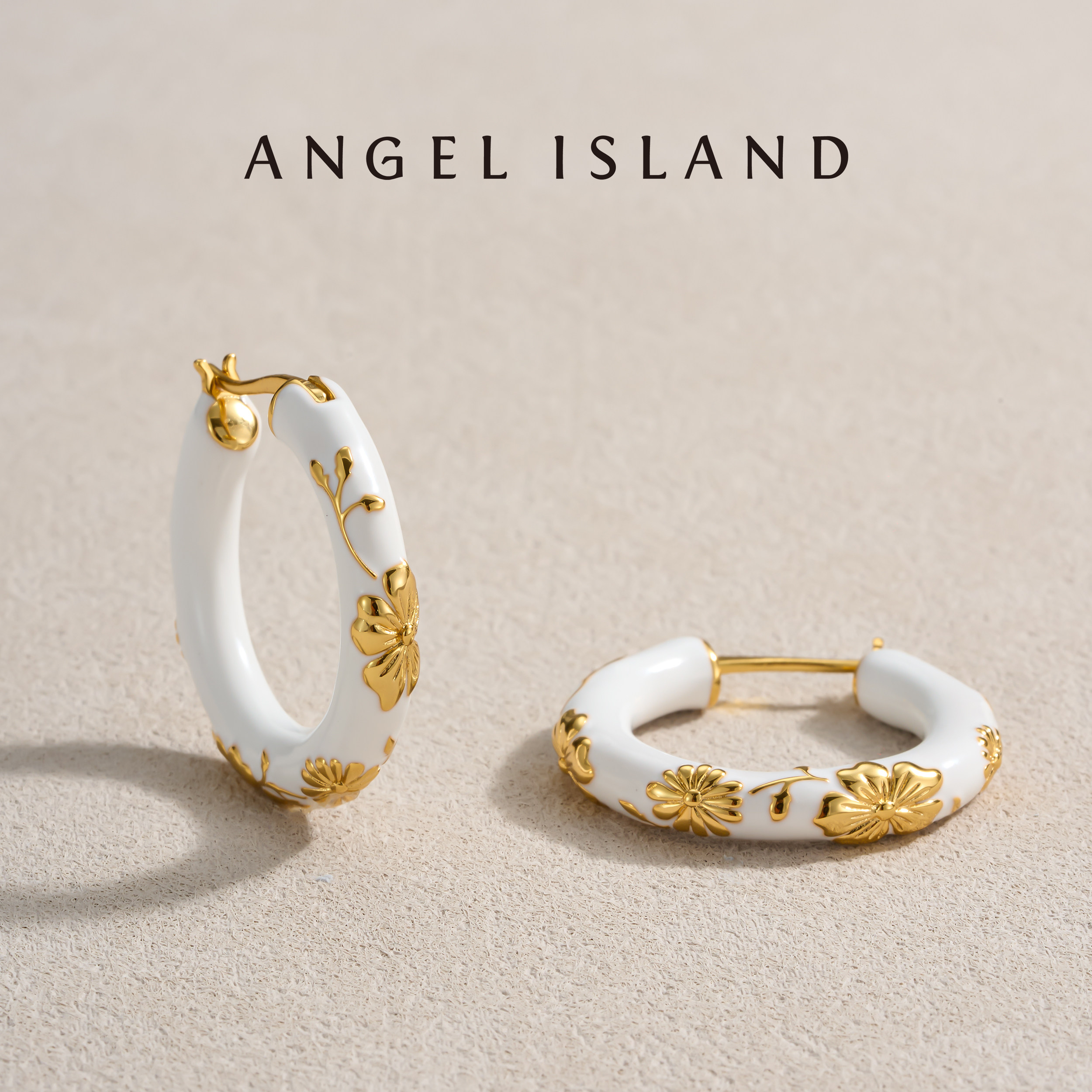明星段奥娟同款「花园」白色滴釉浮雕耳圈女 ANGEL ISLAND天使岛