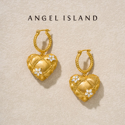 「Coco」蓬蓬爱心小花编织拉丝耳环耳圈女 ANGEL ISLAND天使岛