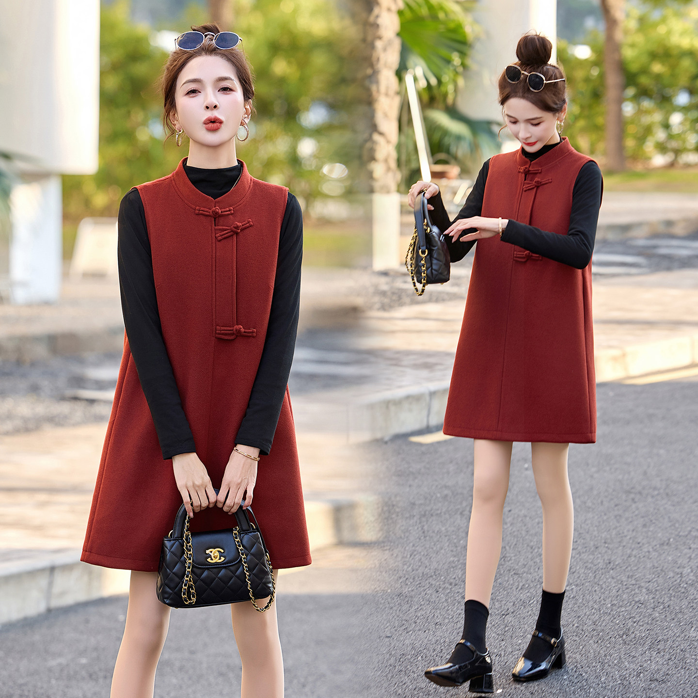 新中式套装裙2026春新款高级感气质立领盘扣背心连衣裙打底两件套,女装/女士精品,时尚套装,淘宝优惠券,粉丝福利购,淘宝优惠卷