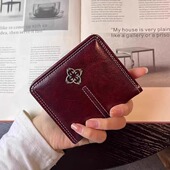 多卡位超薄款 复古油蜡皮短款 小钱包女两折叠韩版 搭扣卡包零钱夹潮