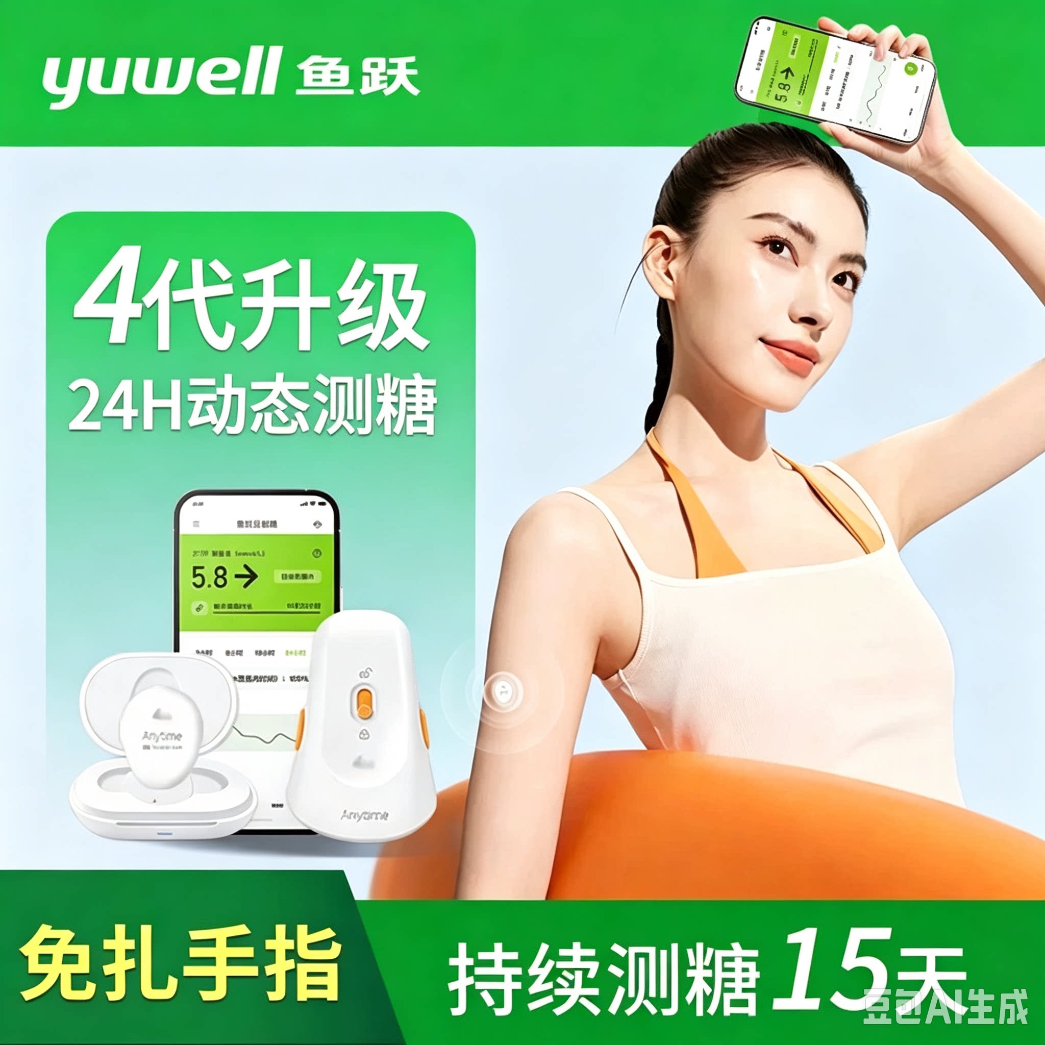 鱼跃4代动态血糖仪24小时监测图片