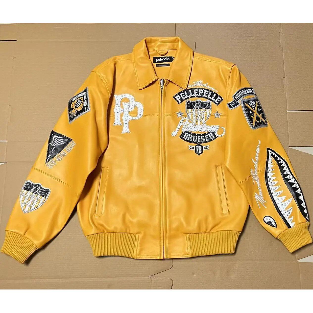 thumbnail for US size men's Hip Hop Sheep skin Varsity Jacket Embroidered