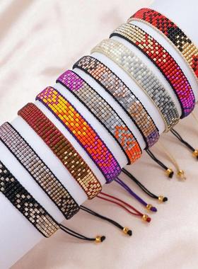 新款彩色桃心miyuki手链波西米亚风个性多个爱心图案手工编织手链