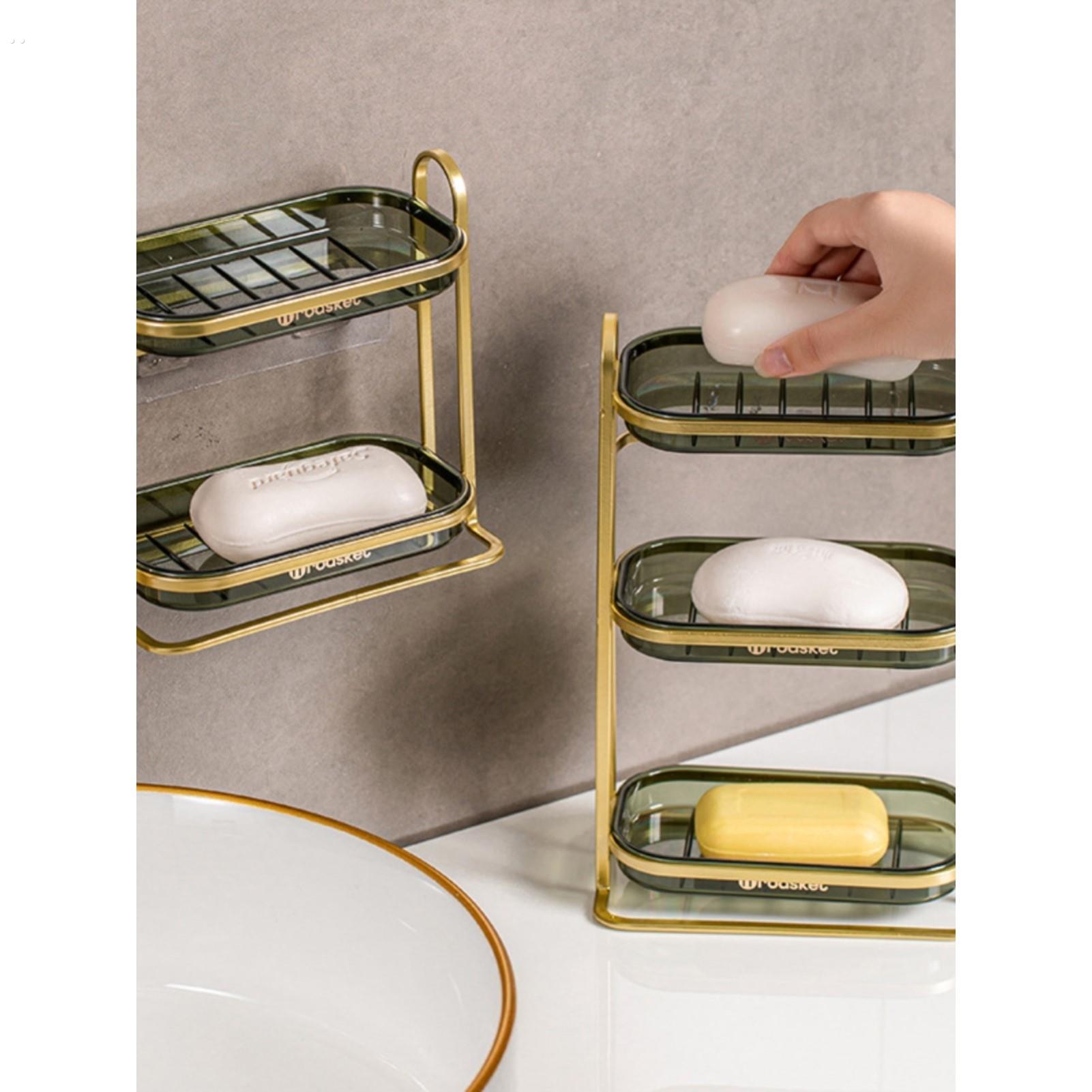 轻奢风肥皂盒壁挂式家用肥皂架卫生间香皂置物架免打孔双层香皂盒