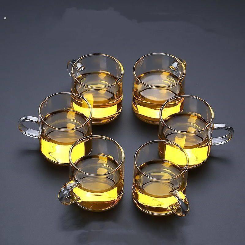 玻璃小茶杯家用简约透明耐热加厚品茗杯功夫茶具带把组合杯茶碗