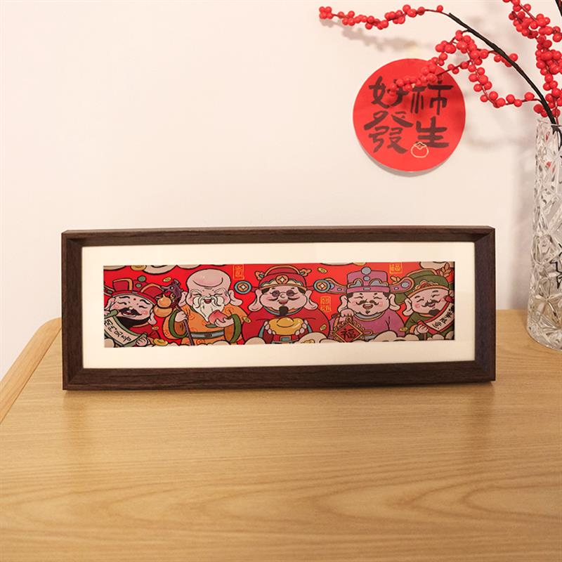 财神爷桌面摆件家用五福临门相框摆台乔迁新居礼物入户玄关装饰画