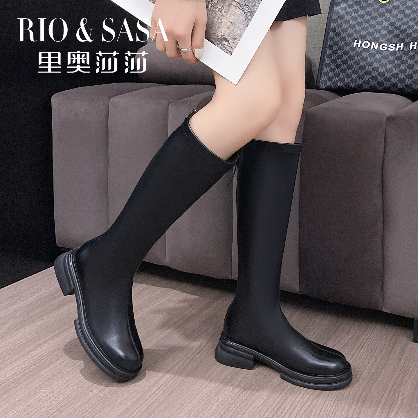 里奥莎莎小个子厚底长筒靴女靴子2025新款冬爆款高筒平口黑色长靴,女鞋,骑士靴,淘宝优惠券,粉丝福利购,淘宝优惠卷