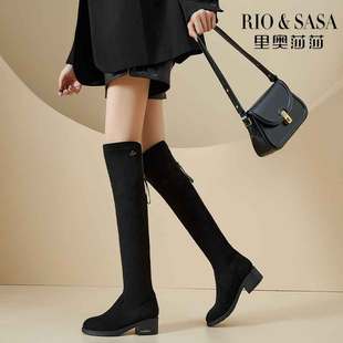 里奥莎莎弹力瘦瘦靴2025新款 黑色袜靴女秋冬厚底增高过膝靴女 爆款