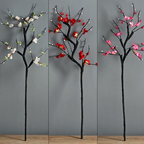 仿真梅花桃花枝摆件客厅干花盆景腊梅摆设花盆栽客厅室内装饰假花