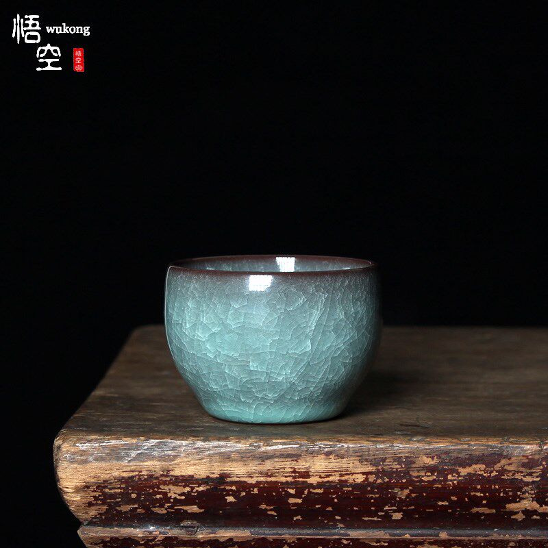 龙泉青瓷周小军铁胎冰裂杯个人专用功夫茶小茶杯全手工品茗杯单只