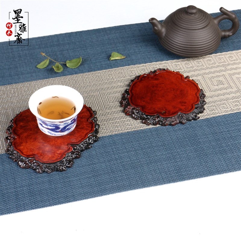 瘿木实木茶杯垫功夫茶托隔热垫文玩瓷器摆件盆景木垫底座主人杯垫