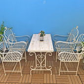 铁艺单双人靠背椅阳台花园桌椅套装 庭院休闲复古椅长桌工作操作台