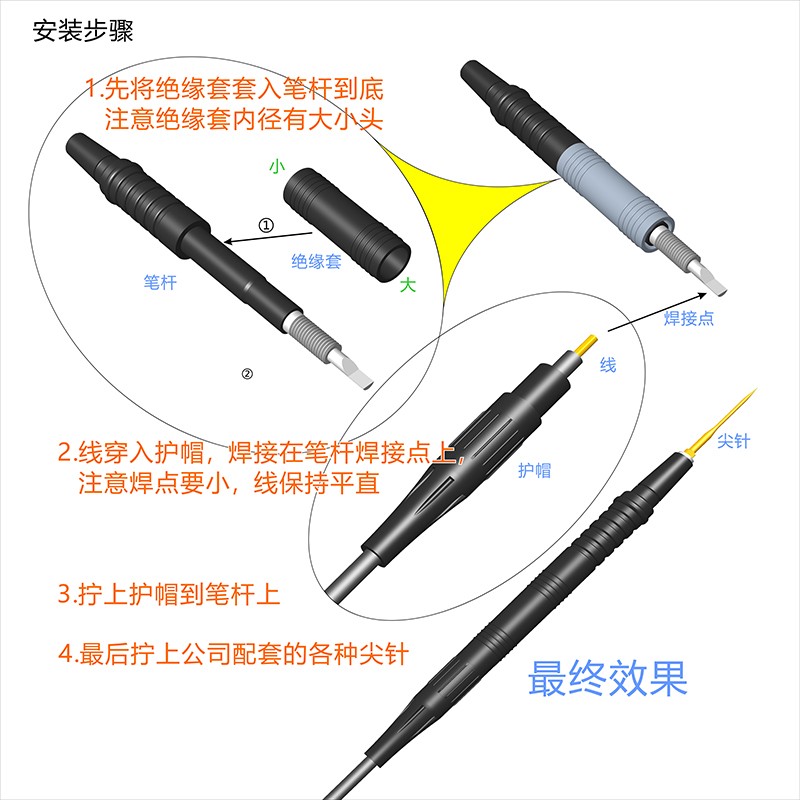 换针换线万用表表笔线特尖万用表笔可焊接式表棒任意长度定做表笔