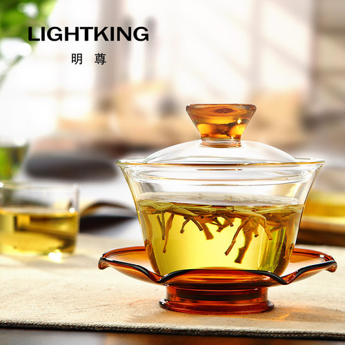 明尊 F-01 玻璃盖碗茶碗套装功夫茶三才盖碗大号泡茶茶具套装家用