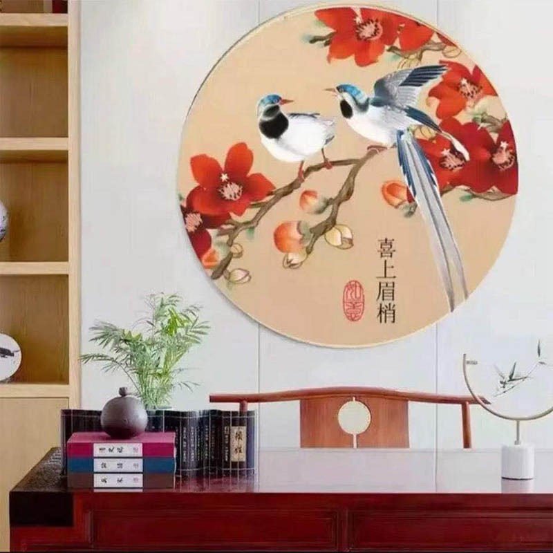珠绣十字绣全珠子绣 喜上眉梢 喜鹊梅花古绢布串珠绣彩珠绣非满绣