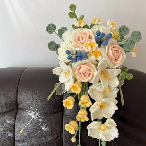 新娘手捧花diy材料包毛线手工编织泰国玫瑰仿真花束送女友闺蜜
