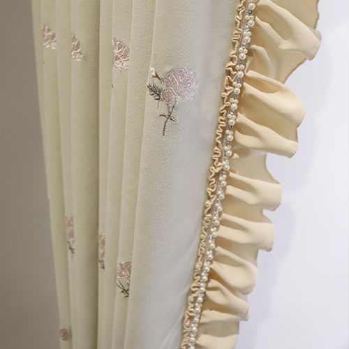 新款米色儿童房窗帘女孩卧室公主风雪尼尔遮光女童房间浪漫时光