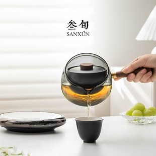 叁旬转转懒人自动煮茶壶家用陶瓷茶具泡茶壶小型电陶炉玻璃煮茶器
