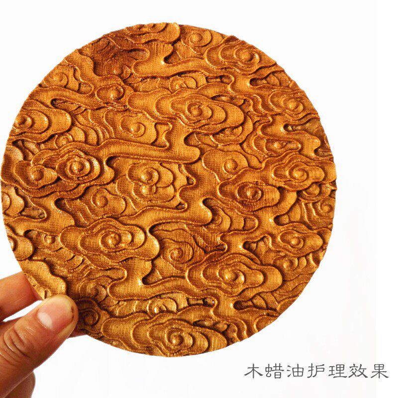 实木圆形浮雕中式古典祥云装饰壁挂木板画洋花木家具柜门雕贴花片