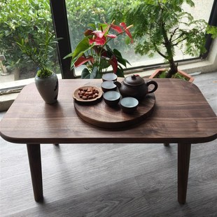民宿实木长方桌炕桌电脑飘窗桌新中U式 北美黑胡桃新款 家用现代简