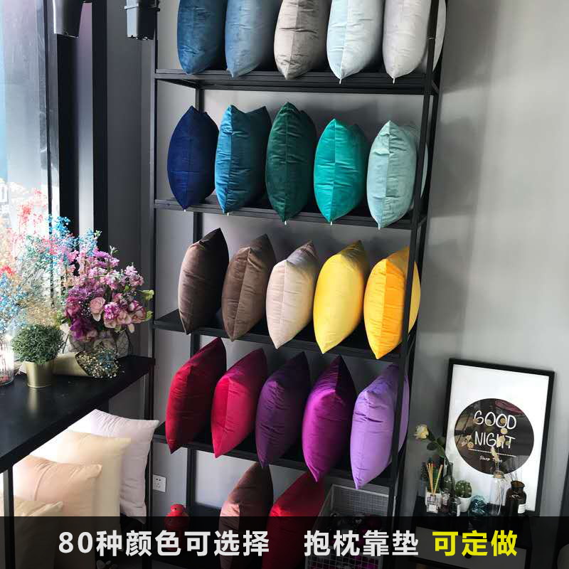 天鹅绒纯色抱枕套定制红黄蓝绿紫色黑白色粉色靠垫套长条枕定做