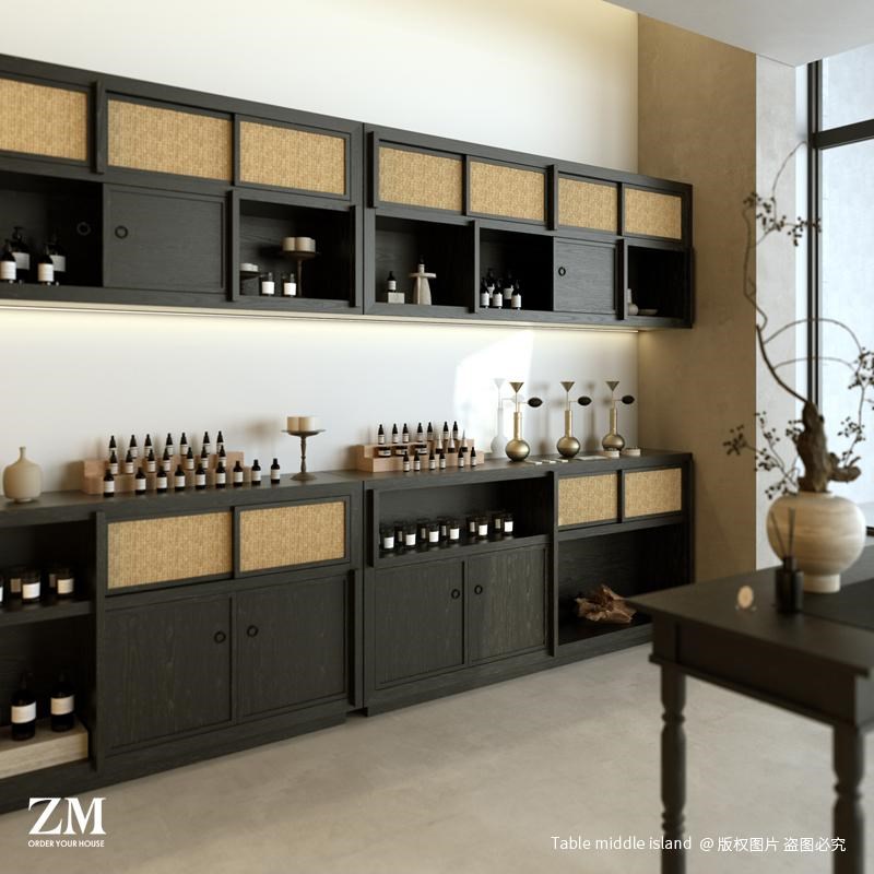 香氛店壁柜复古风精油闻香瓶陈列柜美容院产品展示架化妆品落地柜