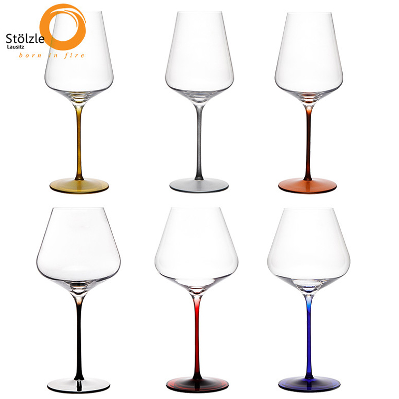 德国进口Stolzle水晶红酒杯彩色杯杆勃艮第波尔多杯家用高脚杯子