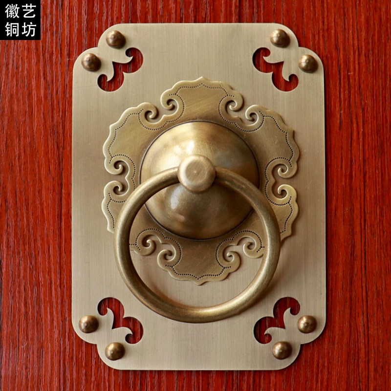 新中式纯铜大门拉手别墅四合院仿古木门把手复古加厚方形古铜门环