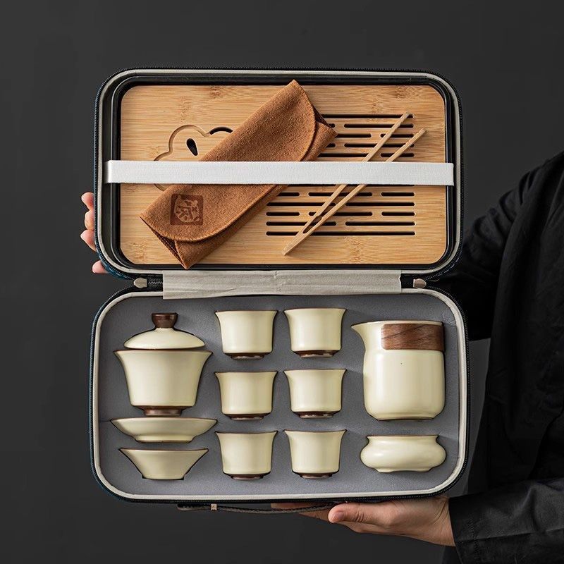 汝窑旅行功夫茶具小套装户外便携式收纳包家用简约茶盘陶瓷喝茶杯,餐饮具,旅行茶具,淘宝优惠券,粉丝福利购,淘宝优惠卷