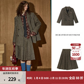 英伦风半身裙女 外套 套装 复古棕色英伦小个子含羊毛呢子西装