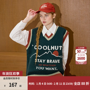 coolhut2026春新款复古学院风马甲V领撞色条纹显瘦街头字母背心