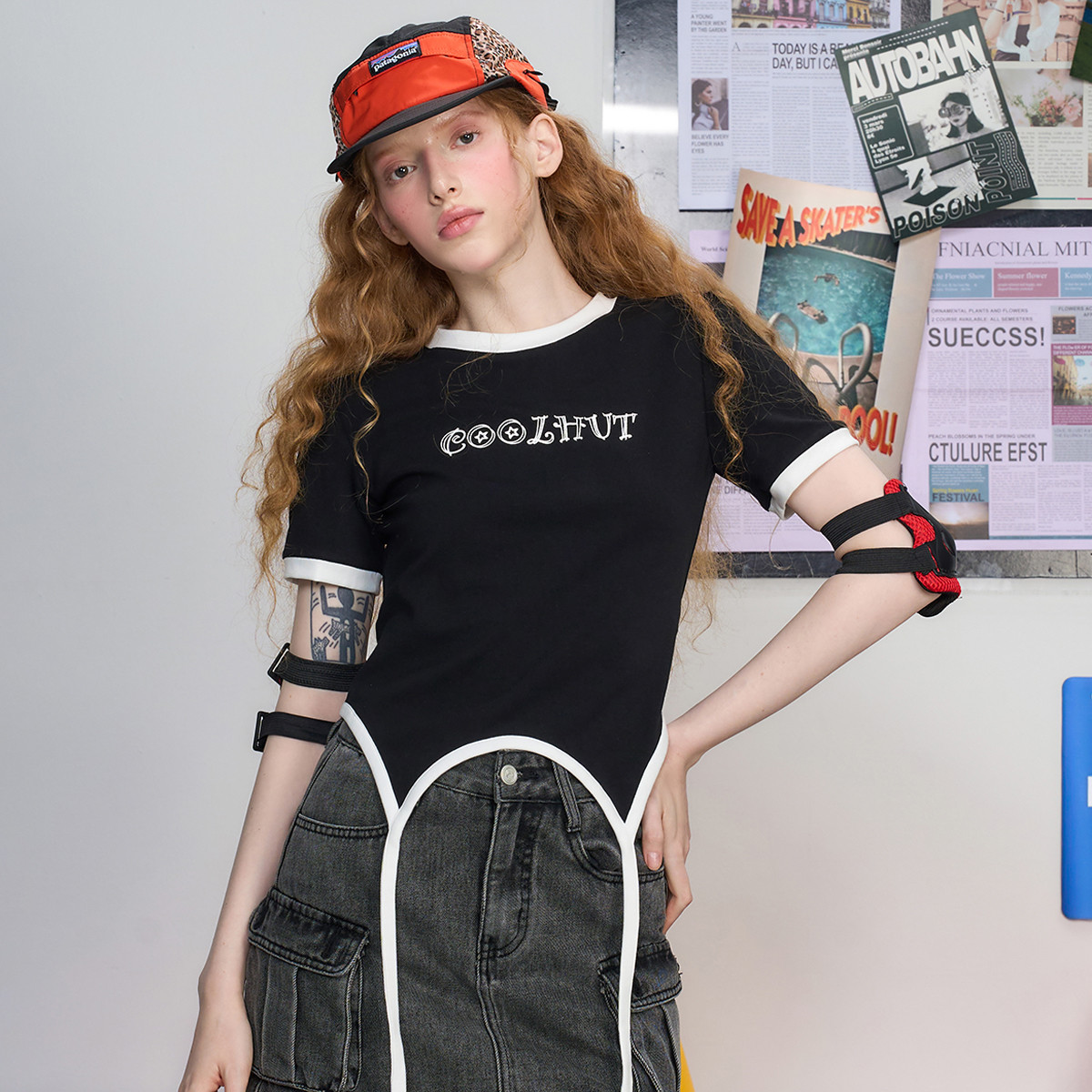 美式撞色修身短款T恤女