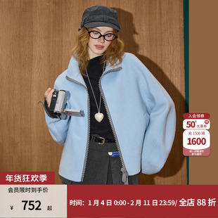 coolhut【100%绵羊毛】欧美休闲大拉链双面呢冬季女式大衣