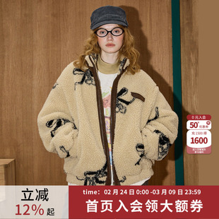 coolhut卡其色仿羊羔毛加厚棉服外套女款上衣2026冬新款短款棉衣