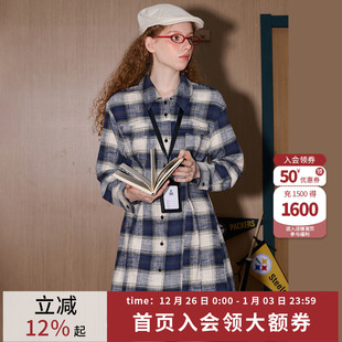 连衣裙收腰 衬衫 coolhut复古格子做旧百搭外套慵懒风2026春季 女式