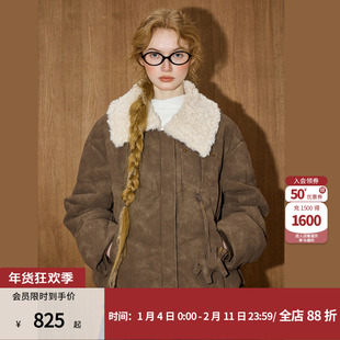 coolhut短款棕色休闲毛绒翻领麂皮绒保暖90绒冬季新款女款羽绒服