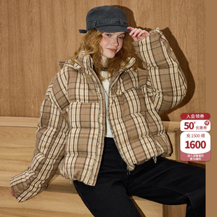 coolhut卡其色格纹短款羽绒服女2026冬季新款面包服棉服厚外套女