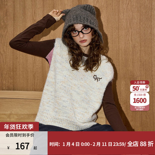 coolhut秋冬新款针织连帽多色圆领无袖叠穿百搭保暖女款针织马甲