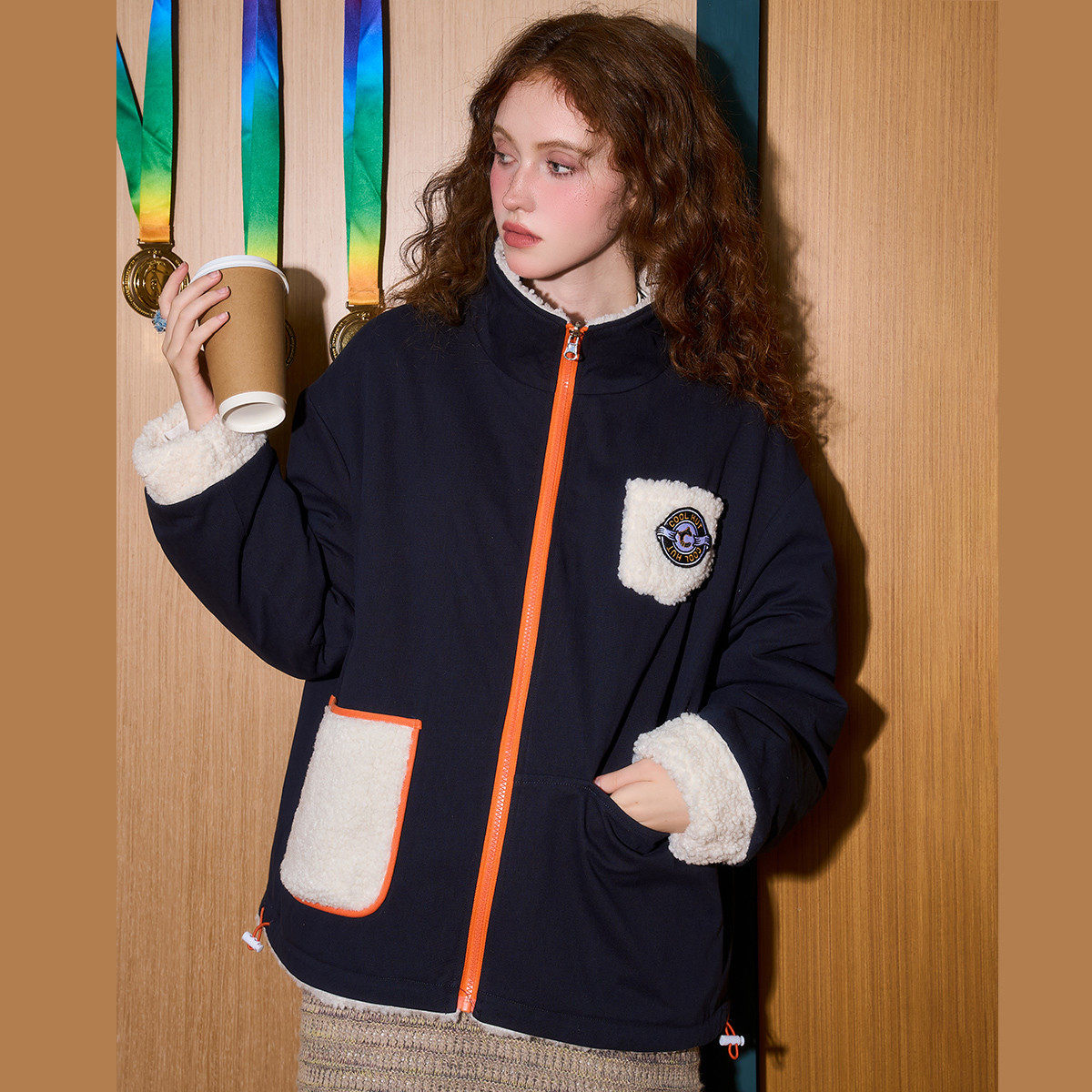 coolhut美式复古撞色双面穿冬季女式外套仿羊羔毛加厚保暖短外套,女装/女士精品,短外套,淘宝优惠券,粉丝福利购,淘宝优惠卷