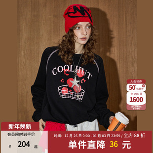 百搭圆领套头女款 宽松遮肉减龄时尚 休闲卫衣 新款 coolhut黑色秋季