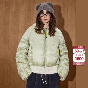 coolhut绿色短款羽绒服女小个子保暖冬季设计感小众冬装羽绒外套